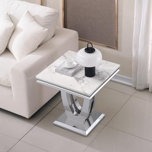 Ssline Silver Living Room Table Sets Of 3,Rectangle Faux Marble Coffee Table And End Tables Sets 3 Piece,Modern Square Accent Side Tables W/Stainless Steel Frame,Gorgeous Coffee Table Set For Living Room thumb #7