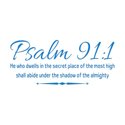 Pegatinas de letras cristianas Salmo 91:1 Versículo bíblico El que habita en lugares secretos Amor familiar Oración Citas religiosas 31,5x73,5cm Equipado con kit de película de transferencia Azul