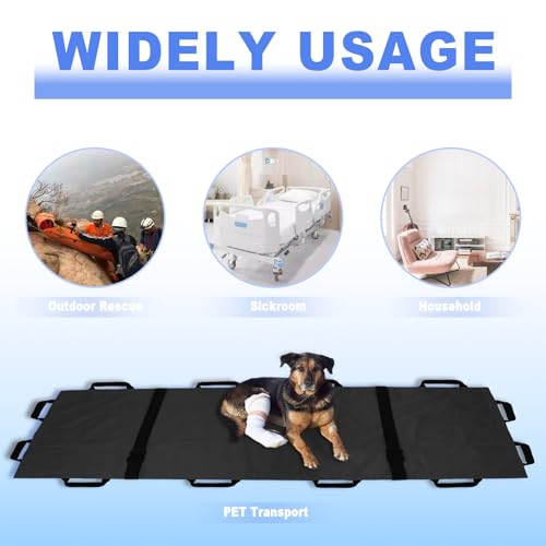 Portable Transport Stretcher with 12 Handles,Dog Stretcher & Gurney with Carrying Bag Patient Animal Mover Travel Size Emergency Casualty Evacuation-Capacity 400lbs (Black)