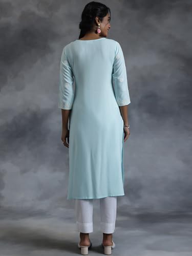 Image of Libas Womens Embroidered Viscose Straight Kurta for Women | Ethnic wear | Bridal Suit | Wedding Dress | Occasion wear