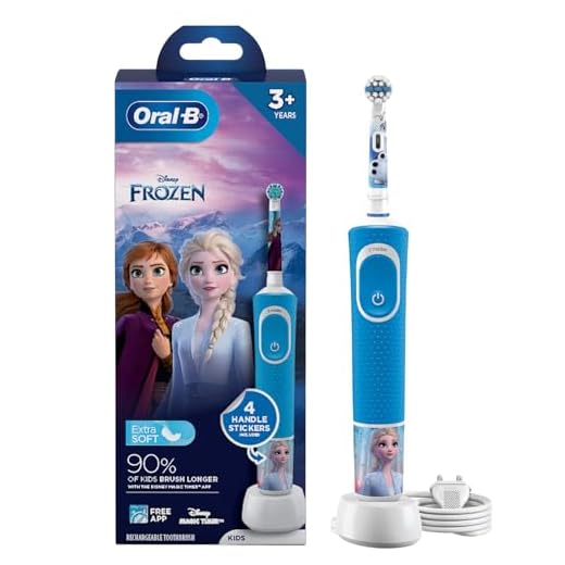 Oral B Kids Frozen Rechargeable Rotating Electric Toothbrush, 2 Brushing Modes (Daily & Sensitive), 2 Min Timer with Quadpacer, 2 Year Warranty by Oral-B, IPX7 Water Resistant, Round Brush Head