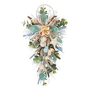25″ Coastal Tearrop Summer Swag – Handcrafted with Capiz Shells, Driftwood & Abaca Rope – Versatile Decor for Mantle, Doorway & Coastal Themed Spaces.