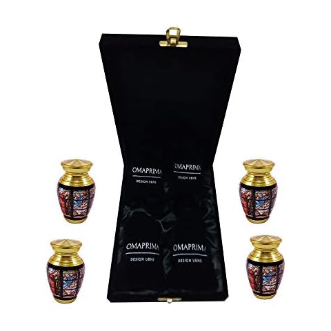 Set of 4 Keepsakes - Cremation Urns for Human Ashes – Keepsake Urns with Velvet Bag for Memorial, Funeral or Burial – Beautiful Church Window Design Small Urns Cover