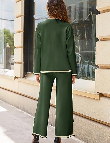Image of Tanming Women's 2 Piece Outfits Long Sleeve Knit Sweater Top Wide Leg Pants Lounge Sets Tracksuits