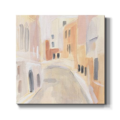 Renditions Gallery Abstract Paintings & Prints for Wall Decorations Concrete Road Dividing Misty European Buildings Canvas Art for Dining Room Office Kitchen Walls - 16"X16" LT509