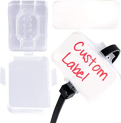 Heavy Duty, Strong 10-Inch Zip Ties and Reusable Label Boxes 50 Pk. Box Attaches to Sturdy Cord Bundler for Desk, PC and Desktop Cable Management. Great White Organizer for Cables, Wires and Equipment