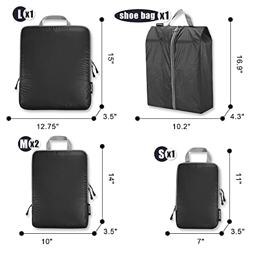 BAGAIL 5 Set Ultralight Compression Packing Cubes Travel Accessories Expandable Packing Organizers(Black)2