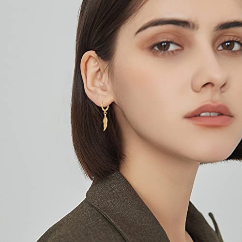 KaFu Surgical Stainless Steel Huggie Hinged Hoop Earrings Punk Hip Hop Cool Goth Black Silver Feather Drop Dangle Earrings for Men Women2