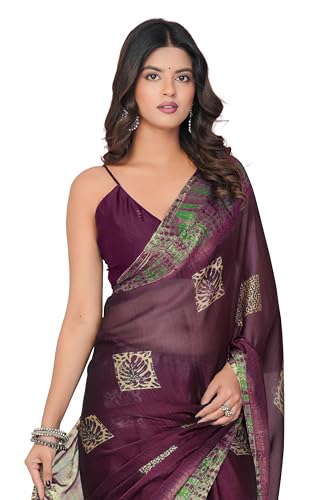 Image of MIRCHI FASHION Women Saree Abstract Print Chiffon | Breathable Lightweight Casual Sari for Regular Use and Office with Unstitched Blouse (Available in 25 Colors)