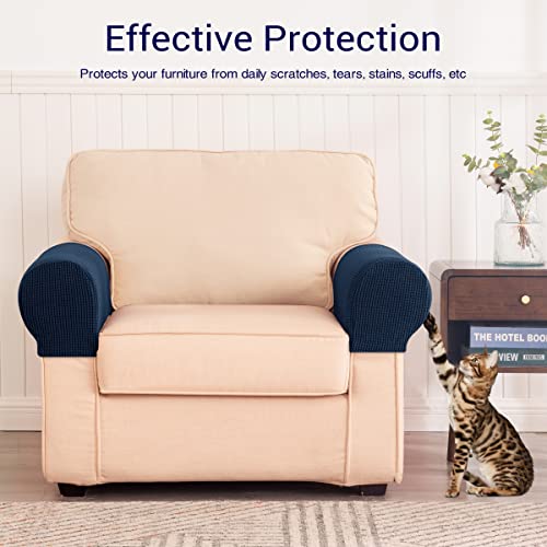Subrtex Stretch Armrest Covers Spandex Arm Covers For Chairs Couch Sofa Armchair Slipcovers For Recliner Sofa With Twist Pins 2Pcs (Navy) #TOP1