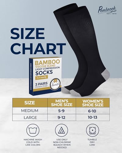 Image of Pembrook Bamboo Viscose Light Compression Socks - 3 Pairs | 8-15 mmhg Compression Socks | Knee High Comfort Support Socks