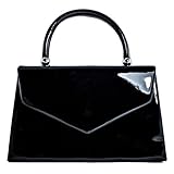 clutch fiesta negro y dorado Bolsillo en el interior fi9 BNWT Retro Tote Patent Leather Bridal Wedding Evening Handbag Party Purse Clutch Shoulder Hand Bag