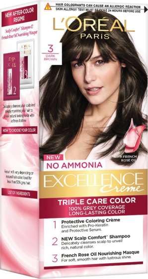 L Oréal Paris Excellence Hair Color Small Pack Shade.3, Dark Brown, 25ml+25g