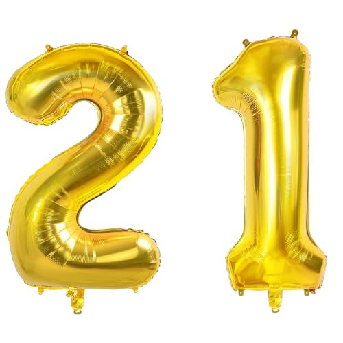 Number 21 Balloons for 21st Birthday Party Decorations, 0-100 Large No.21 for Her Him, Daughter Son, 40 Inch Gold Foil Helium for 21 Year Old Anniversary