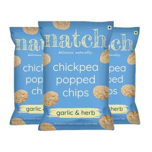 Image of Natch Chickpea Popped Protein Chips, Healthy Snacks, Low Calorie, Not Fried Not Baked, Vegan, Gluten Free, Rich in Fiber, Garlic & Herb Flavour, 55gm each (Pack of 3)