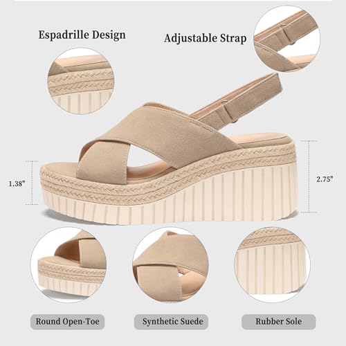 Image of VICKI.VICKI Women's Raffia Platform Sandals, Open Toe Wedge Slides