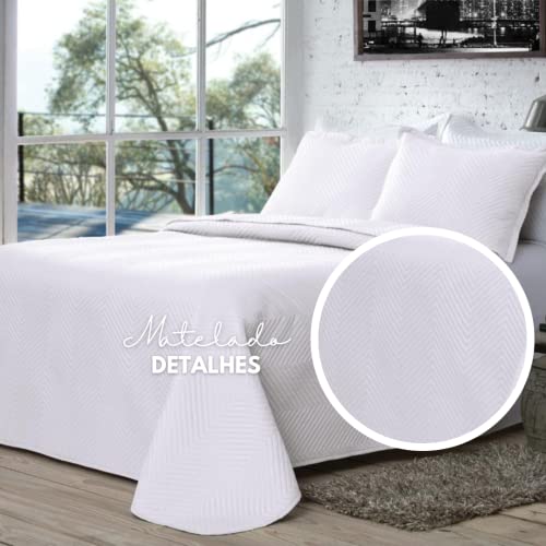 Kit Colcha Liso Cobre Leito Matelado Solteiro 2 Peças Com Porta travesseiro sem abas (Branco)