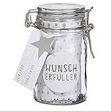herzstück englisch Ø 6 cm, H. 12 cm. Herzstücke Geschenkglas Wunscherfüller