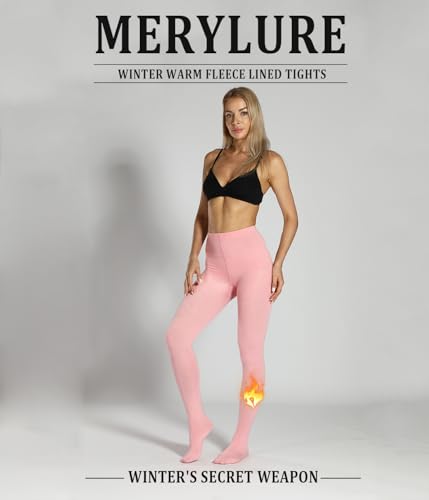 Image of MERYLURE Winter Warm Fleece Lined Tights for Women, Opaque Thermal Pantyhose, High Waisted Control Top Leggings