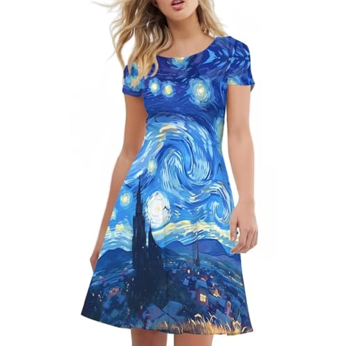 Image of Biyejit Women's Summer Casual Short Sleeve T-Shirt Swing Dress Crew Neck Plus Size S-4XL