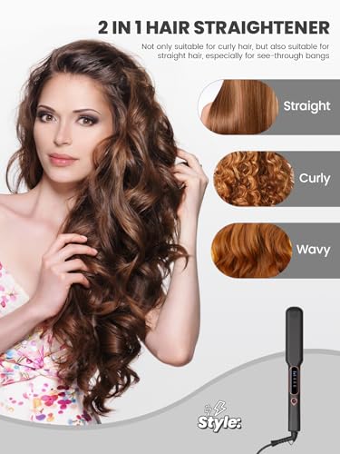 Plancha para cabello 2 en 1 con 5 opciones de calor y sistema de calentamiento rápido de 15 segundos, enchufe EU, para diversos tipos de cabello y diseño diario de peinados miniatura 2