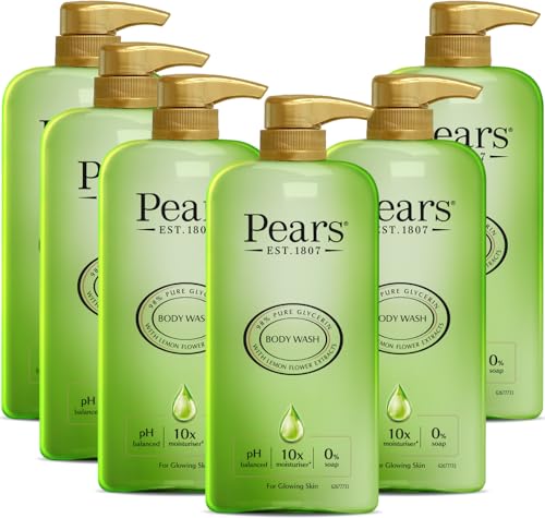 Pears Pure & Gentle Body Wash with Lemon Flower Extract - Nourishing Gel Cleanser -Crafted with Natural Oils - 10x More Moisturiser* - Beauty Bath for Moisturising Care - 500ml (6 Pack)