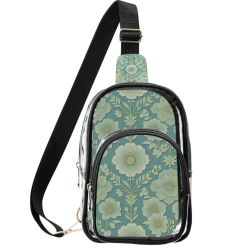 Bolso transparente linqin de diseño floral verde crema con correa de algodón