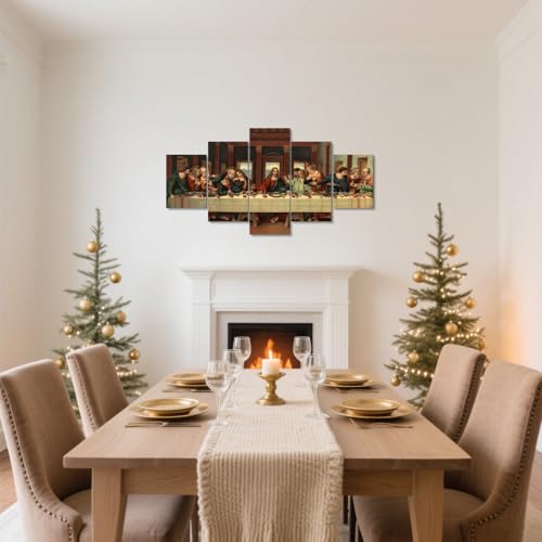 YOUHONG 5 Piece Last Supper Wall Art Christian Wall Decor Jesus Posters Leonardo Da Vinci Dining Room Decor The Last Supper Painting for Bedroom Living Room Decor (50''W x 24''H)