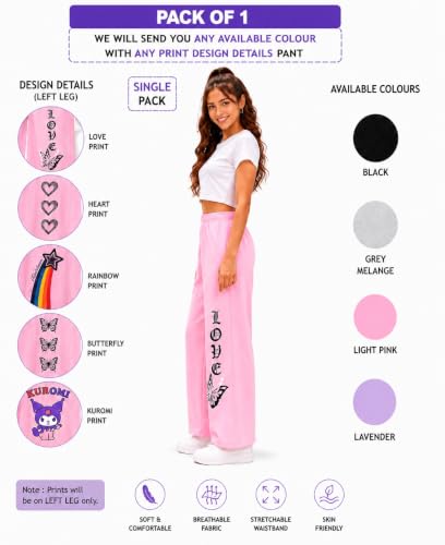 Image of Girls Wide Leg Casual Pant with Graphic Print Pack of 1