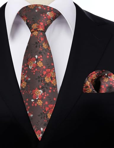 Image of Alizeal Mens 3.15inches Delicate Floral Tie with Small Flower Printed Handkerchief Set