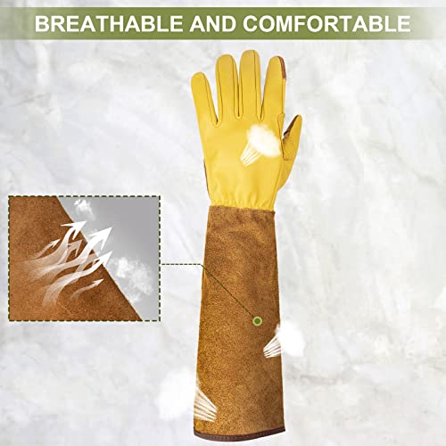 Woheer QIRUIMAYI-1 Long Gardening Gloves For Women Thorn Proof,Rose Pruning Cowhide Leather Garden Gloves thumb #4