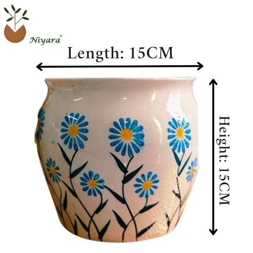Image of Niyara Ceramic planters pots for Indoor Outdoor Home, Garden Office Decor Balcony Planters Gamla Flower Size Small 6 inches (Ocean Bloom)