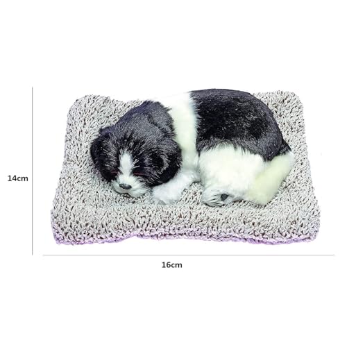 Image of MAHALRAJ Sleeping Dog Stuffed Toy - Sleeping Cute Dog for Car Auto Dashboard and Home Decor | Cute Car Interior Toy, Sleeping Puppy Black & White Stuffed Toy - Size (16cm X 14cm)