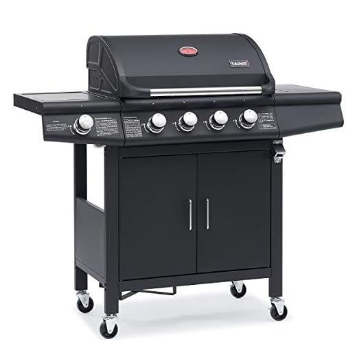 Taino red 4+1 gas barbecue, barbecue trolley, BBQ, stainless steel burner, gas grill, black, choice of accessories.