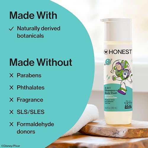 Image of The Honest Company Cleansing 2-in-1 Shampoo + Body Wash, Gentle on Skin, Dermatologist Tested, Tear Free, Hypoallergenic, Disney and Pixar's Toy Story, Sensitive Fragrance Free
