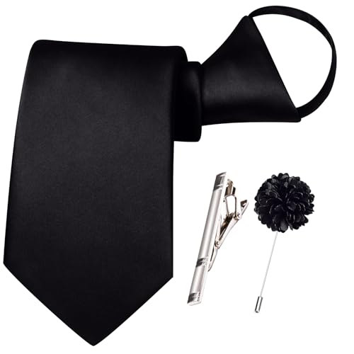 Image of Hi-Tie Pretied Boys Ties Solid Color Kids Adjustable Necktie Lapel Pin Clip Set Age 8-12 Wedding School Graduation