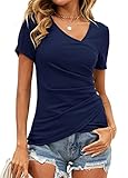 Womens Wrap Shirts Short Sleeve Cross Wrap Waist Tops Knit Fitted Asymmetrical Deep V Neck Sexy...