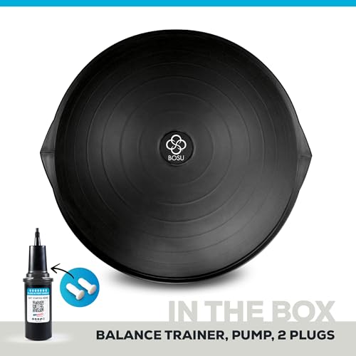 Image of Bosu Balance Ball Exercise Trainer, Home Gym Equipment w /Guided Workouts & Pump, 26 inch Inflatable Fitness Platform for Strength Training, Standing, Balancing, and Core Workout