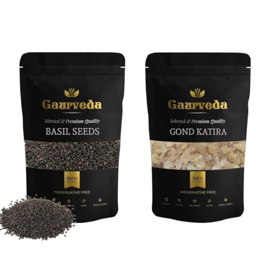 Image of Gaurveda Basil Seeds & Gond Katira - For Weight management 2 in 1 Pack (500 Grams Each, Basil Seeds + Gond Katira)