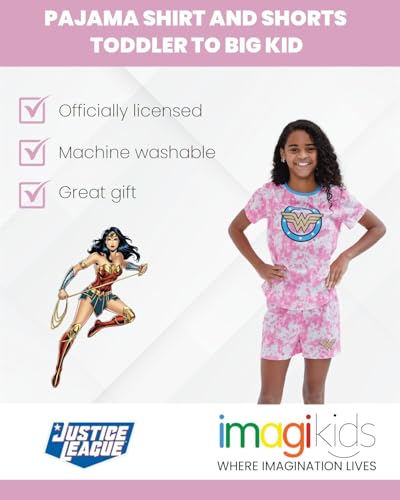 DC Comics Justice League Wonder Woman Girls Pajama Shirt and Shorts Toddler to Big Kid2
