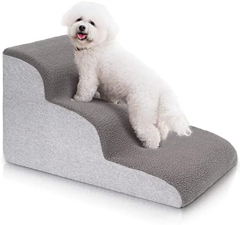 Uross Dog Stairs for Small Dogs- Dog Steps Stairs Ramps for Bed Couch, High Density Foam Pet Steps Stairs for Dogs to Get on Bed, 3 Tiers Cat Doggy Steps Ramps for Joint Pain Dog(Gray)