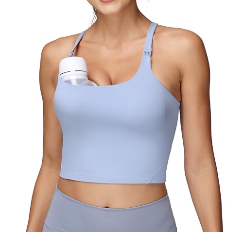 Image of Foucome Nursing Tank Tops Racerback Longline Nursing Sports Bra