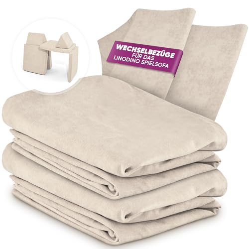 Linodino® Chenille Wechselbezüge für Spielsofas | Kindersofa Cover Set 4-Teilig | Ersatz Bezug Set für Kinder Sofas | Sofabezug | Morgentau Beige