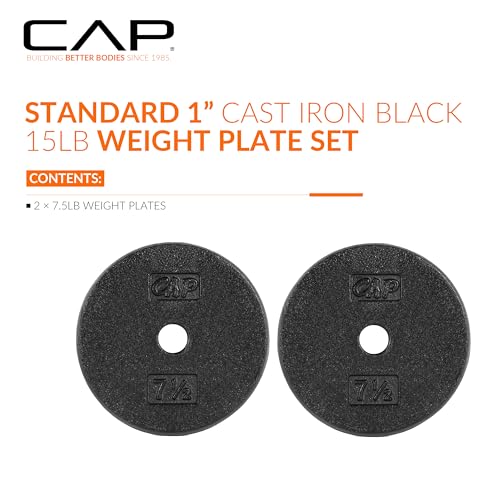 Image of CAP Barbell Standard 1-Inch Cast Iron Weight Plates - Singles & Sets | 1.25-50 lbs | Multiple Options