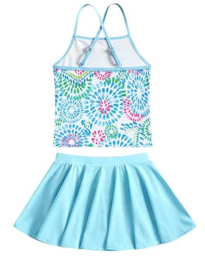Image of Girls Tankini Swimsuit Mermaid Bathing Suits Criss-Cross Strap Adjustable Summer Beach Two Piece Swimwear Size 4-12