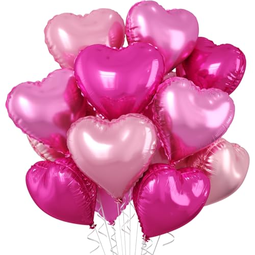 Image of Pastel Pink Heart Balloons, 10 Pcs Hot Pink Heart Shaped Balloon, 18 Inch Light Pink Rose Red Foil Balloons Helium for Girls Women Princess Brithday Bridal Baby Shower Valentines Party Decorations