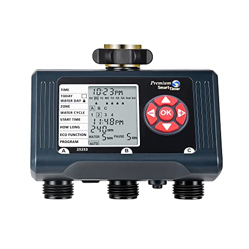 DEWENWILS Sprinkler Timer 3 Zone, Water Hose Garden Irrigation Timer with 4 Programmable Procedure and Low Battery Warning, Repeat Watering over Period, Faucet Controller with Rain Delay Mod