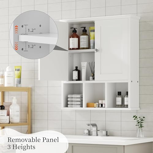 Shintenchi Bathroom Wall Cabinet with Door, Storage Organizer Over The Toilet Medicine, Space Saving with Adjustable & Open Shelf, Solid White - Image 6