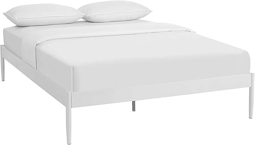 Modway Elsie - Base de cama de metal con soporte de tablillas, tamaño matrimonial, color blanco