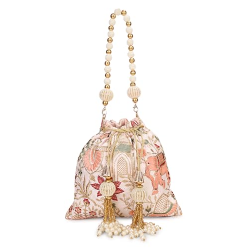 Image of LONGING TO BUY Indian Ethnic Pearls & Sequence Potli Bag for Women, Wedding Potli Bag and For Ethnic Wear